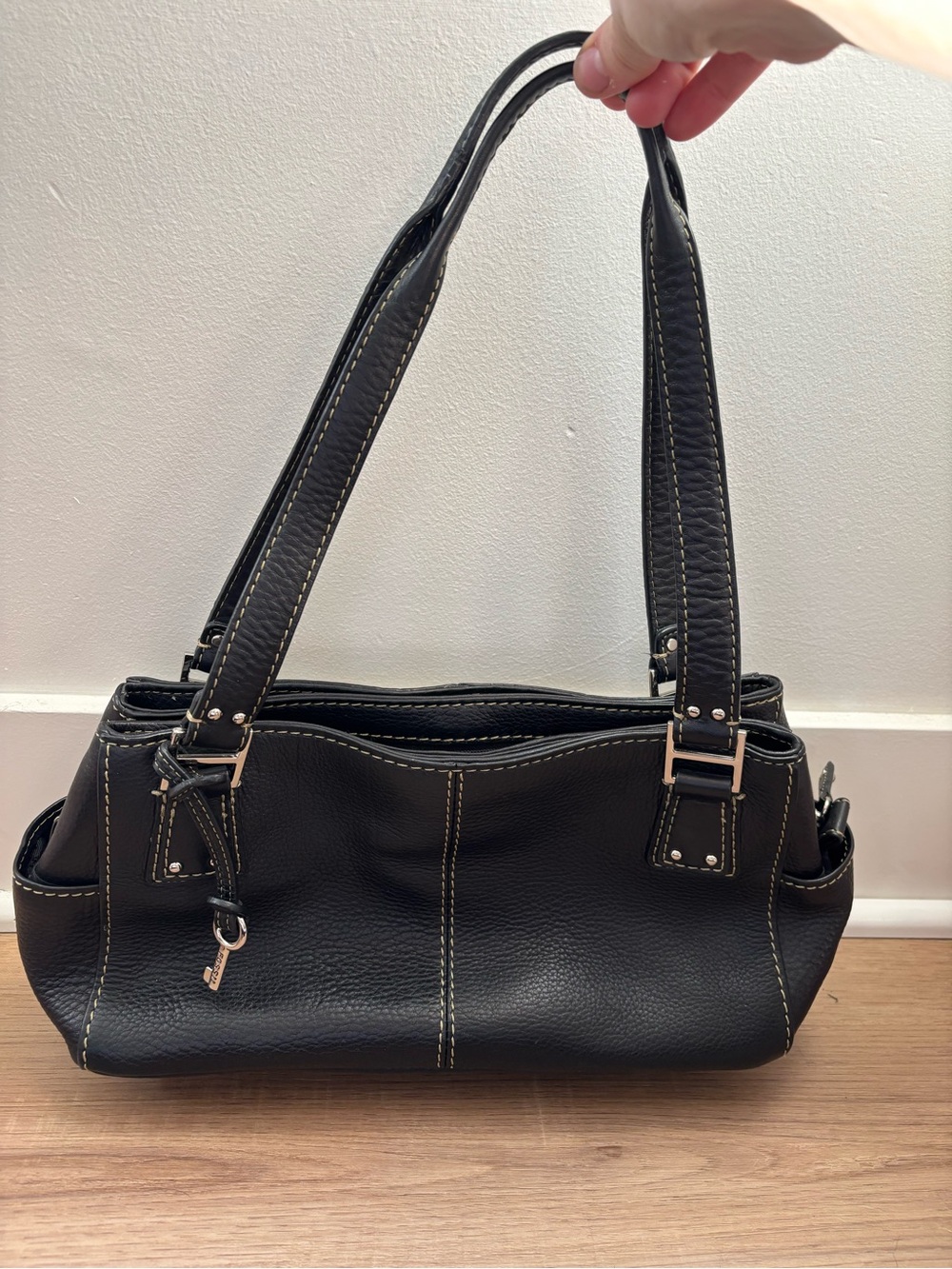 Classic Fossil Black Pebble Leather Y2K Shoulder Bag